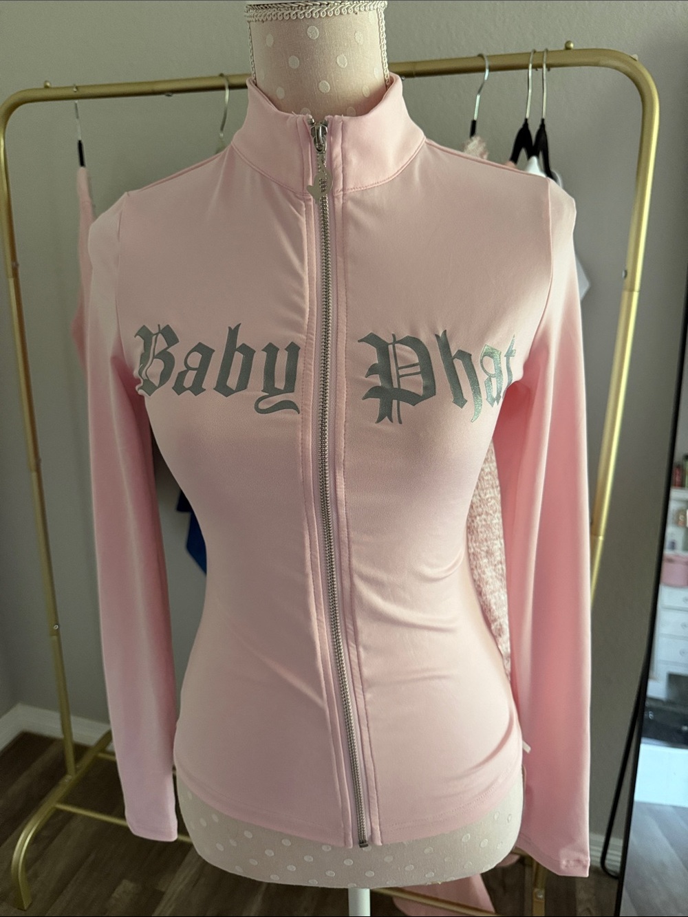 Baby Phat Light Pink Zip-Up Track Jacket with Gothic Logo